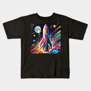 Colorful Space Rocket Liftoff Kids T-Shirt